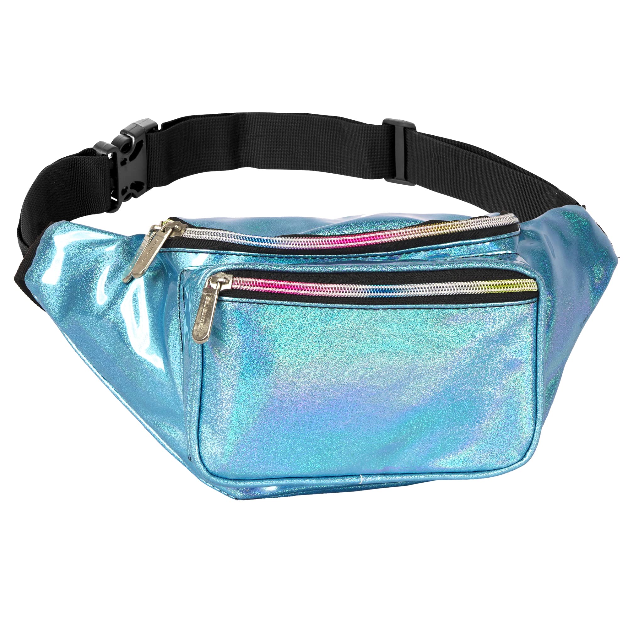 Holographic Fanny Pack Belt Bag for Men & Women - Waterproof Crossbody Waist Bag - Hands-Free Bumbag for Hiking, Running, Travel & Everyday Use - Blue Glitter - Perfect for Outdoor Adventures, Gym & Shopping