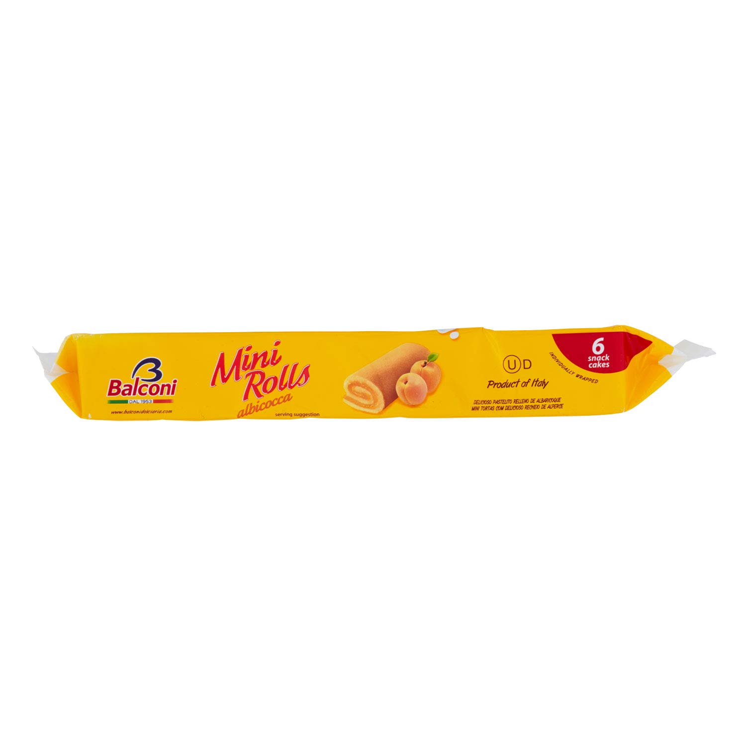 Balconi Mini Rolls Apricot - Delicious Italian Snack Cakes with Real Apricot Filling | Perfect for Breakfast, Snacks & Desserts | Imported from Italy