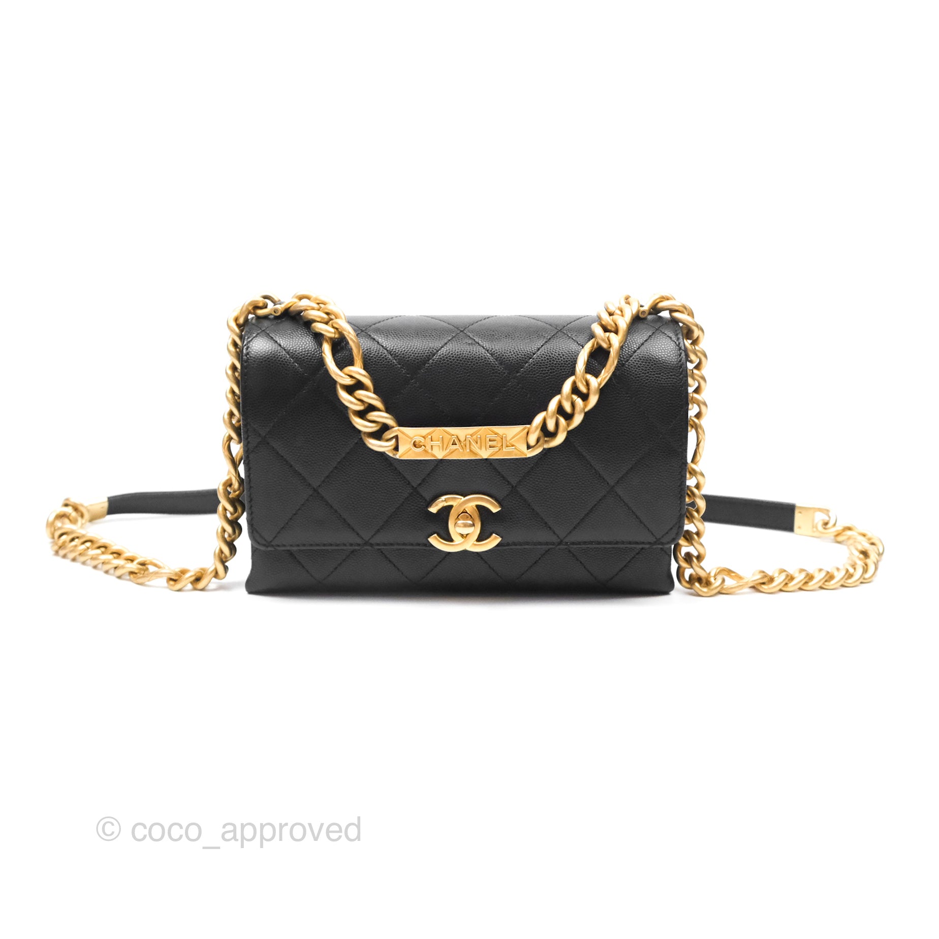 Chanel Quilted Caviar Leather Bracelet On Chain Flap Bag - Black with Aged Gold Hardware - Perfect for Evening Events, Parties & Luxury Fashion Accessories