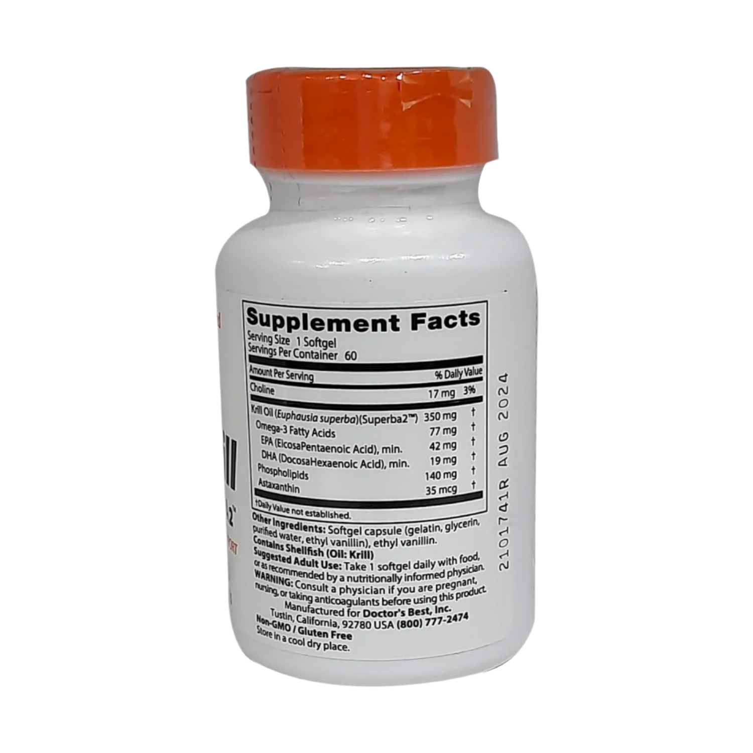 Doctor's Best Real Krill Oil 350mg - 60 Softgels | Premium Omega-3 Supplement for Heart, Brain & Joint Health | Supports Cognitive Function & Cardiovascular Wellness