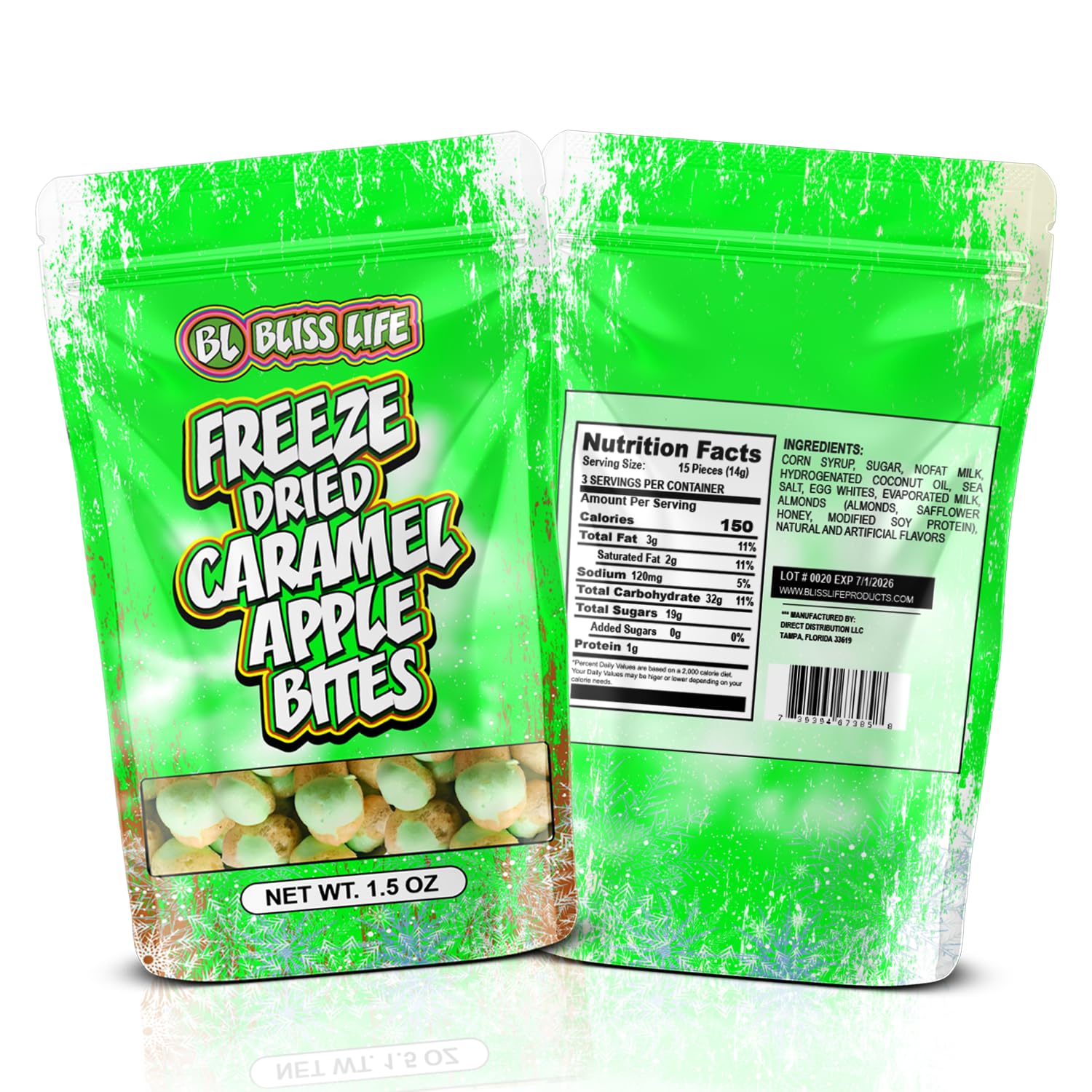 Freeze Dried Caramel Apple Bites - Crunchy Sweet & Sour Candy Snacks for Kids (1.5oz) | TikTok Viral ASMR Treat | Perfect for Lunchboxes, Halloween & Party Favors