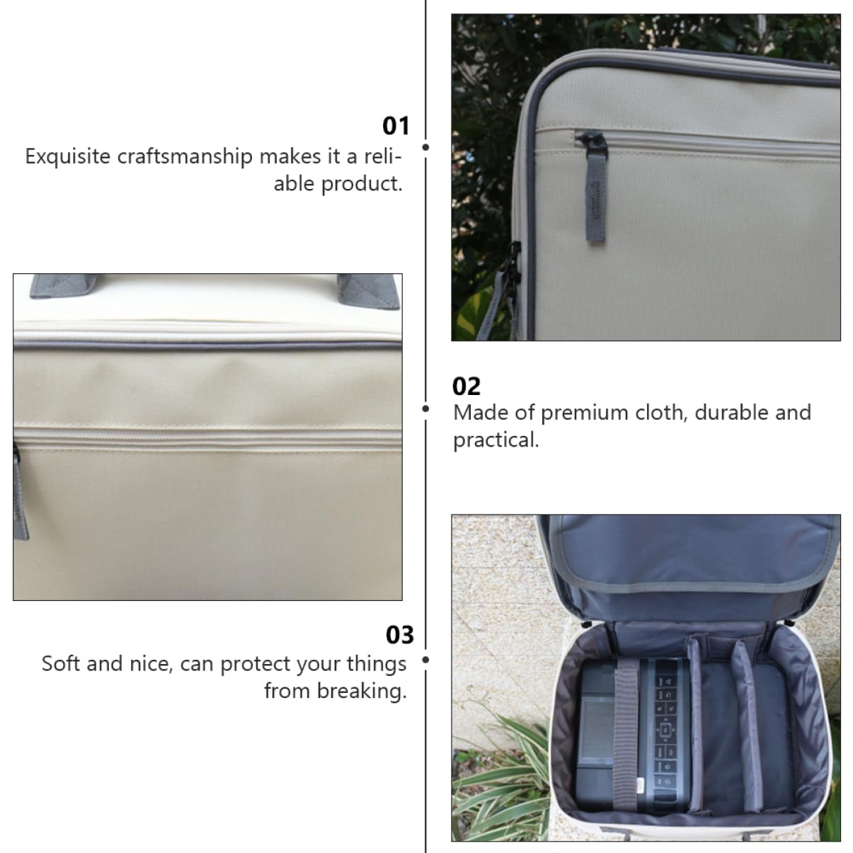 PartyKindom 3-Piece Portable Projector Storage Bag Set - White Charger Organizer Pouch for Digital Accessories | Perfect for Home Theater, Office Presentations & Travel Projector Protection