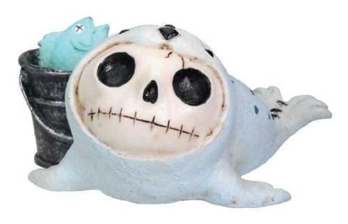 Ebros Gift Nautical Marine Furry Bones Rollie The Seal with Bucket of Fish Skeleton Monster Voodoo Costume Collectible Figurine - Halloween Decor, Macabre Home Display, Unique Gift for Horror Fans