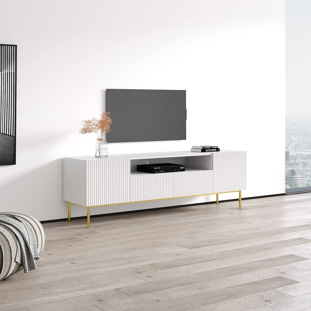 Nicole 85 Inch TV Stand - Mid-Century Modern Matte Entertainment Center with Storage Cabinets for 75 Inch TVs | Perfect for Living Room, Home Theater & Media Room Organization