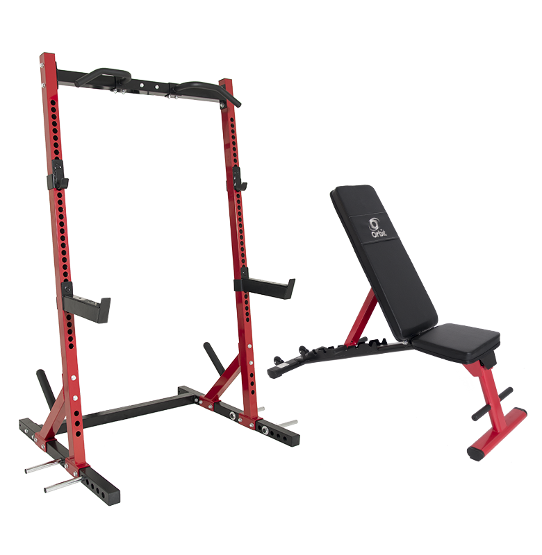 Max Squat Rack Package OBB007R - Heavy Duty Power Cage for Home Gym Strength Training - Perfect for Weightlifting, CrossFit & Powerlifting Workouts