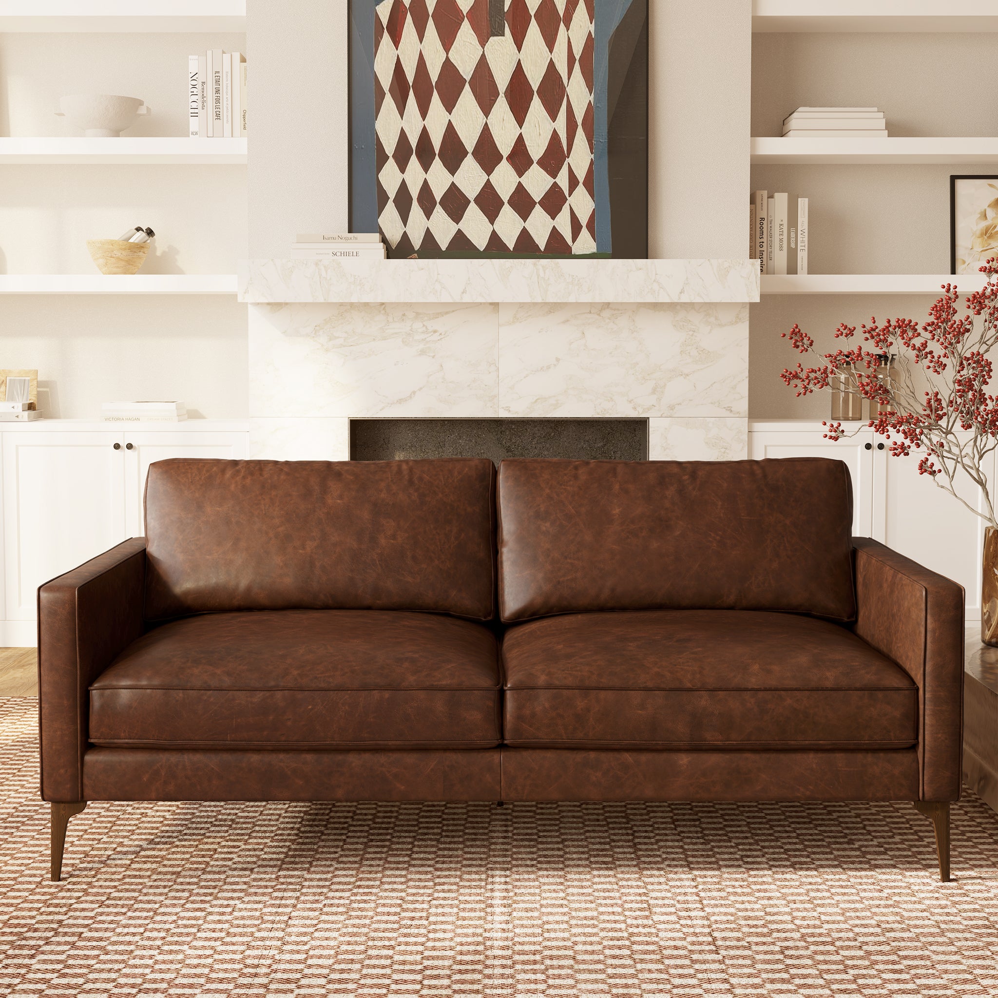 Premium Mateo Genuine Leather Sofa - Modern Luxury Living Room Furniture for Home & Office - Comfortable & Durable Leather Couch for Relaxing, Entertaining & Stylish Decor