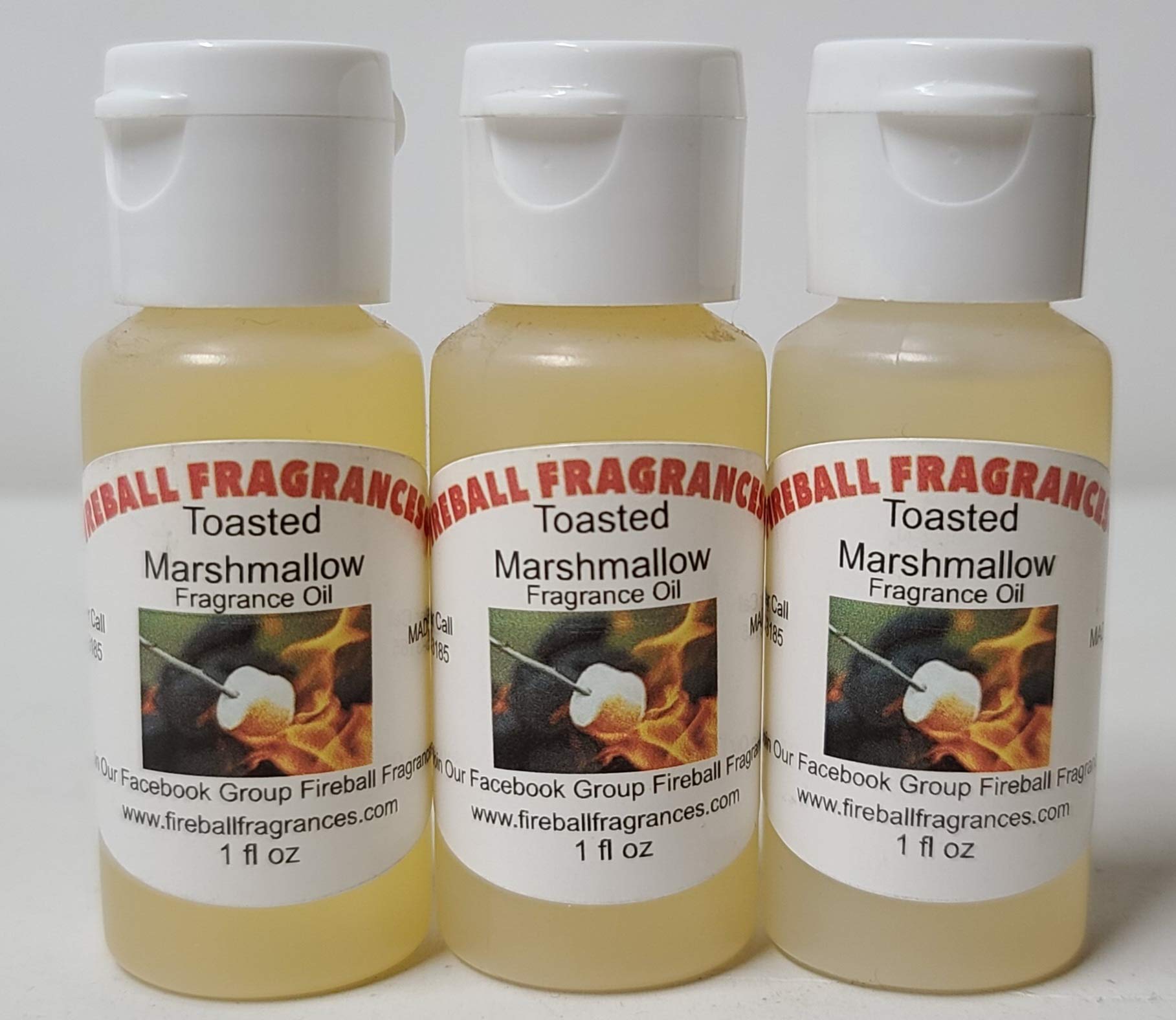 3 Pack Toasted Marshmallow Scented Essential Oils by Fireball Fragrances - 1 Ounce Bottles for Home Diffuser, Aromatherapy & DIY Candles | Sweet Gourmand Fragrance Oil Set