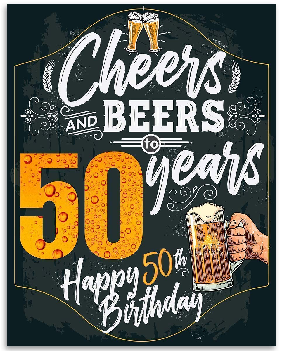 50th Birthday Party Decorations - Beer Themed Wall Art Poster, Chalkboard Style Sign for Milestone Celebrations - 11x14 Unframed Print - Perfect for Home Bars, Man Caves & Birthday Gifts