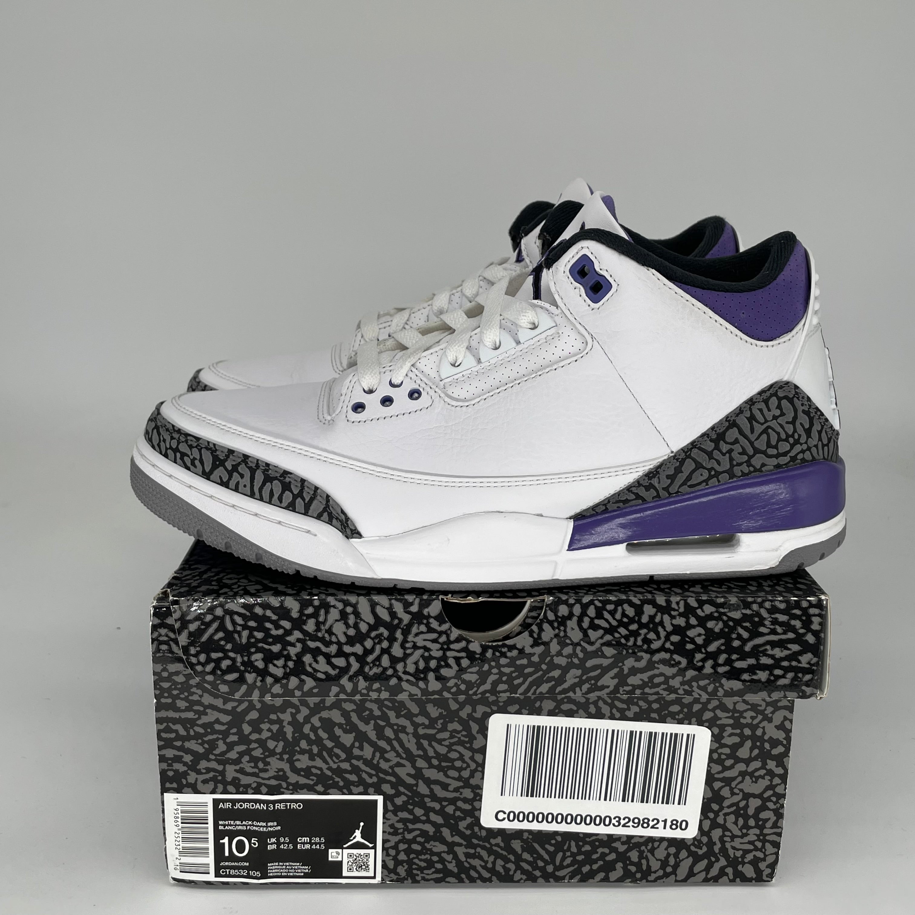 AIR JORDAN 3 DARK IRIS Men's Basketball Shoes Size 10.5 - Retro Style Sneakers for Running, Gym & Casual Wear (CT8532-105)