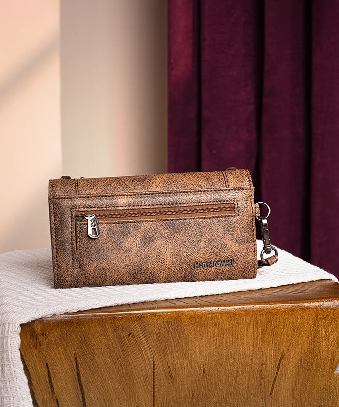 Montana West Whipstitch Studs Wallet for Women - Stylish Leather Bifold Wallet with Studded Accents - Perfect for Everyday Use, Travel & Gift Giving