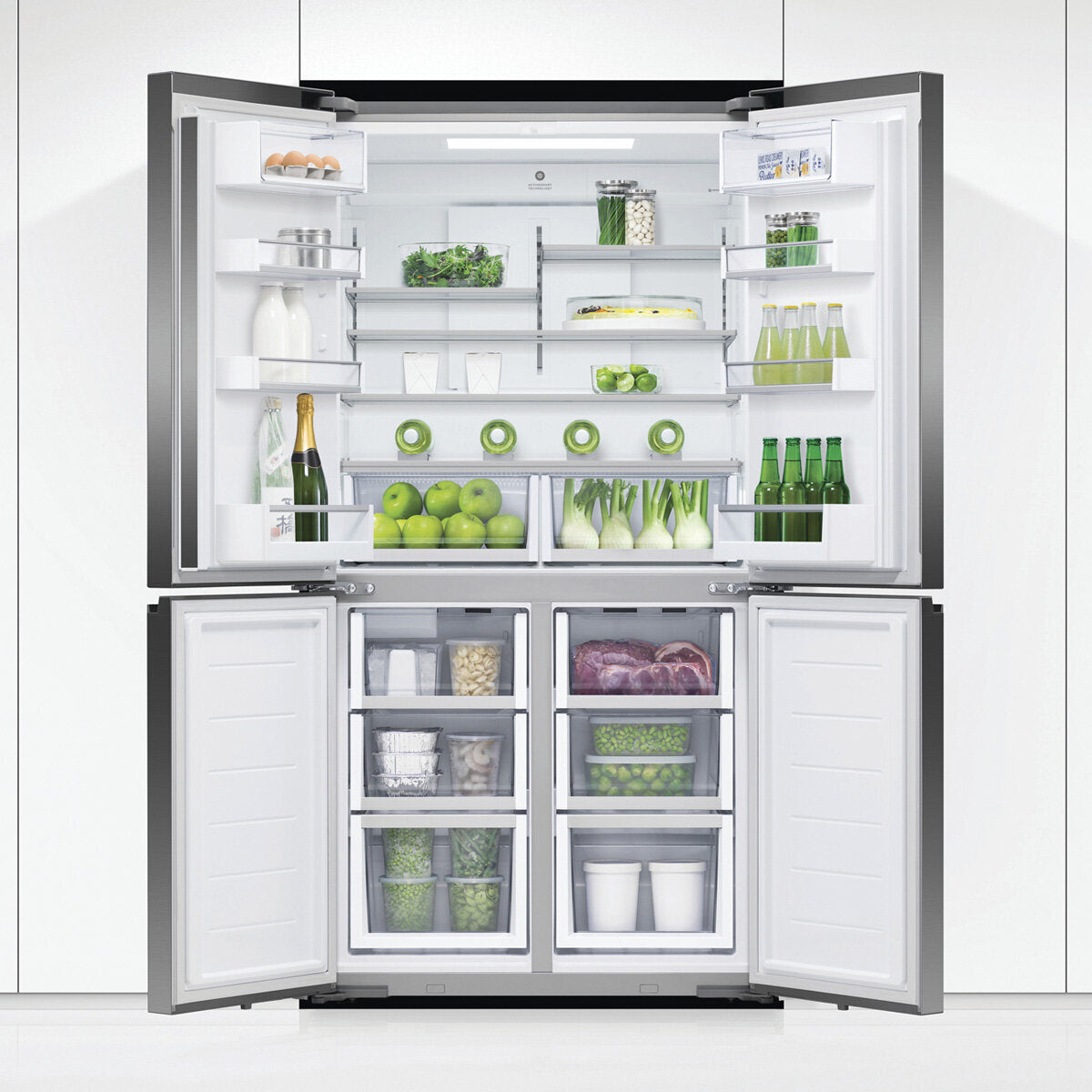Fisher & Paykel RF605QNUVB1 21.2 cu ft Quad Door Refrigerator with Ice & Water Dispenser - Black Stainless Steel | Perfect for Modern Kitchens & Large Families