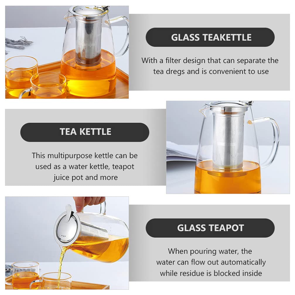 Hemoton 1pc Large Capacity Glass Teapot with Strainer - 40oz Borosilicate Glass Kettle for Loose Leaf Tea, Herbal Infusions & Blooming Tea - Perfect for Home, Office & Tea Ceremonies