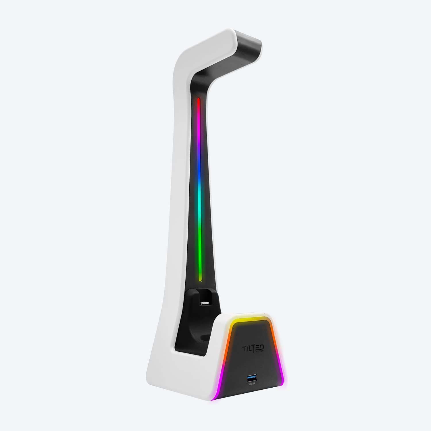 Tilted Nation RGB Gaming Headset & Controller Stand with Wireless Charging Station - Compatible with PS4, PS5, PC - Dual Charger for Headphones & Game Controllers - White Desk Organizer for Gaming Setup & Streaming Station