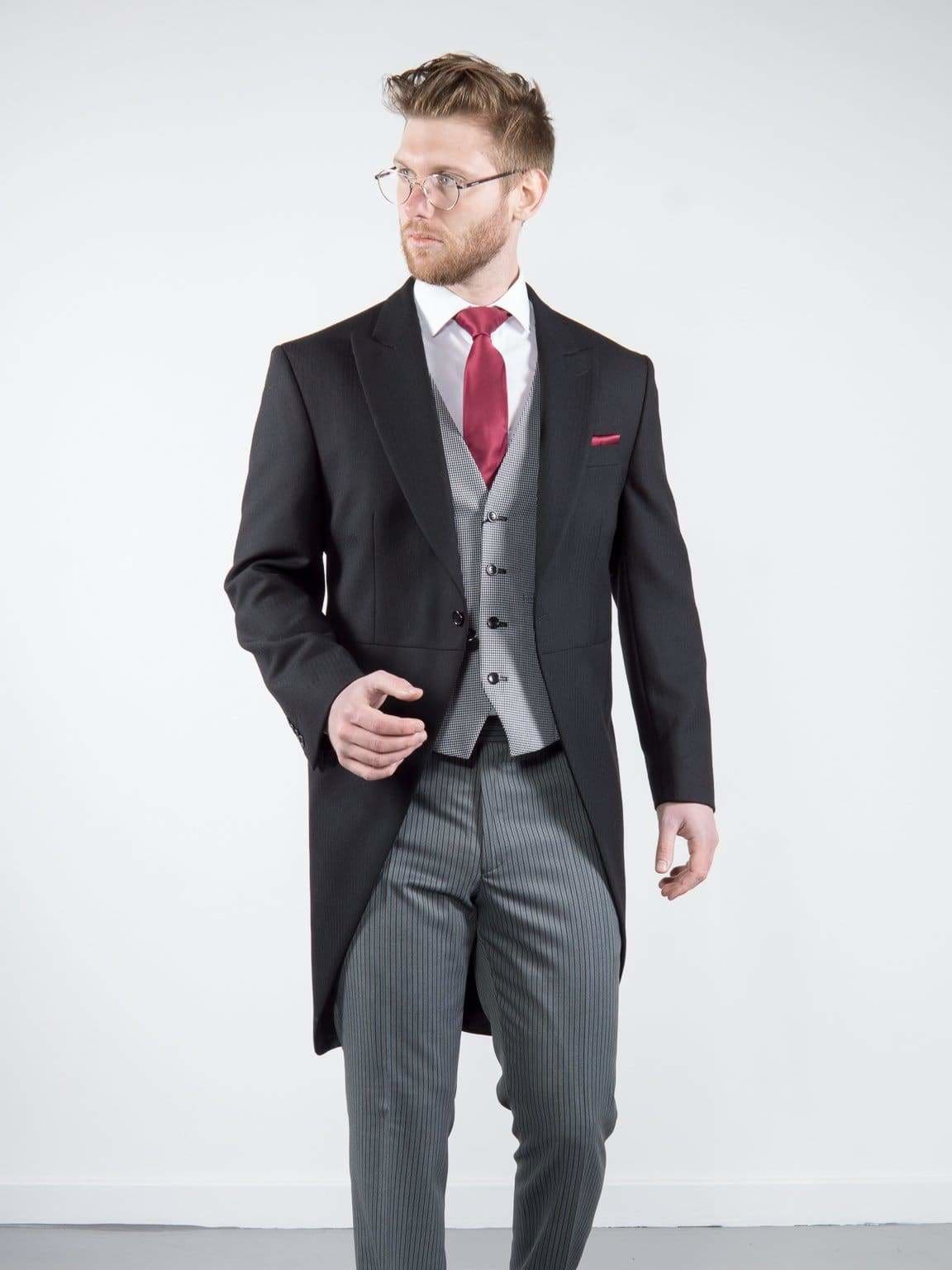 Classic Black Herringbone 3-Piece Morning Suit for Men - Formal Wedding Attire, Groom Suit & Special Occasion Outfit - Perfect for Weddings, Proms and Black Tie Events