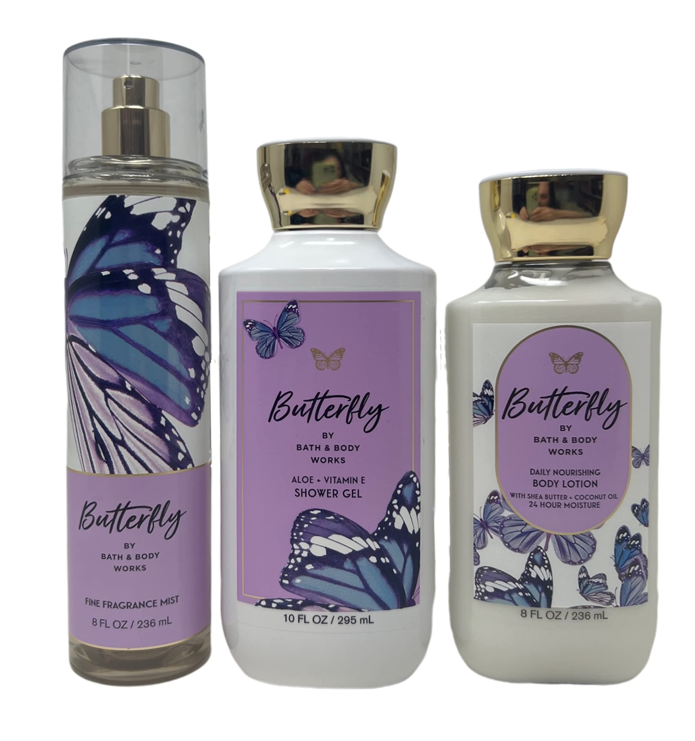 Bath & Body Works Butterfly Scent Trio - Shower Gel, Fragrance Mist & Body Lotion Set for Women | Floral Gift Set for Self-Care & Relaxation