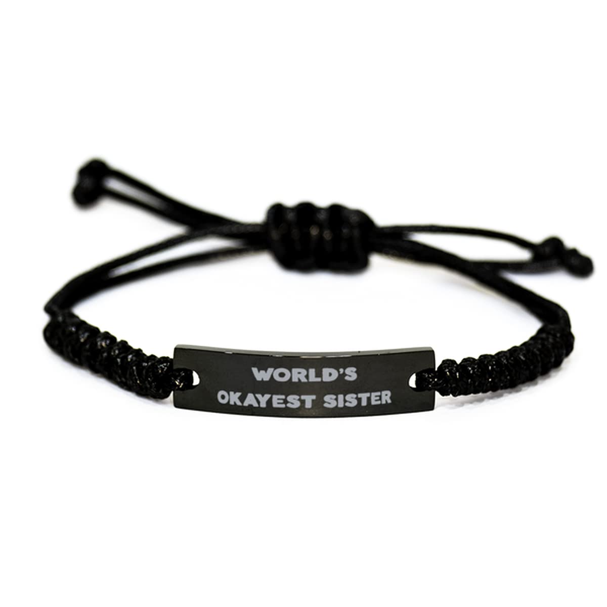 Black Rope Engraved Bracelet for Sister - 'World's Okayest Sister' Gift Idea | Sister Birthday Present, Sisterhood Jewelry | Perfect for Birthdays, Christmas & Sister Appreciation Day