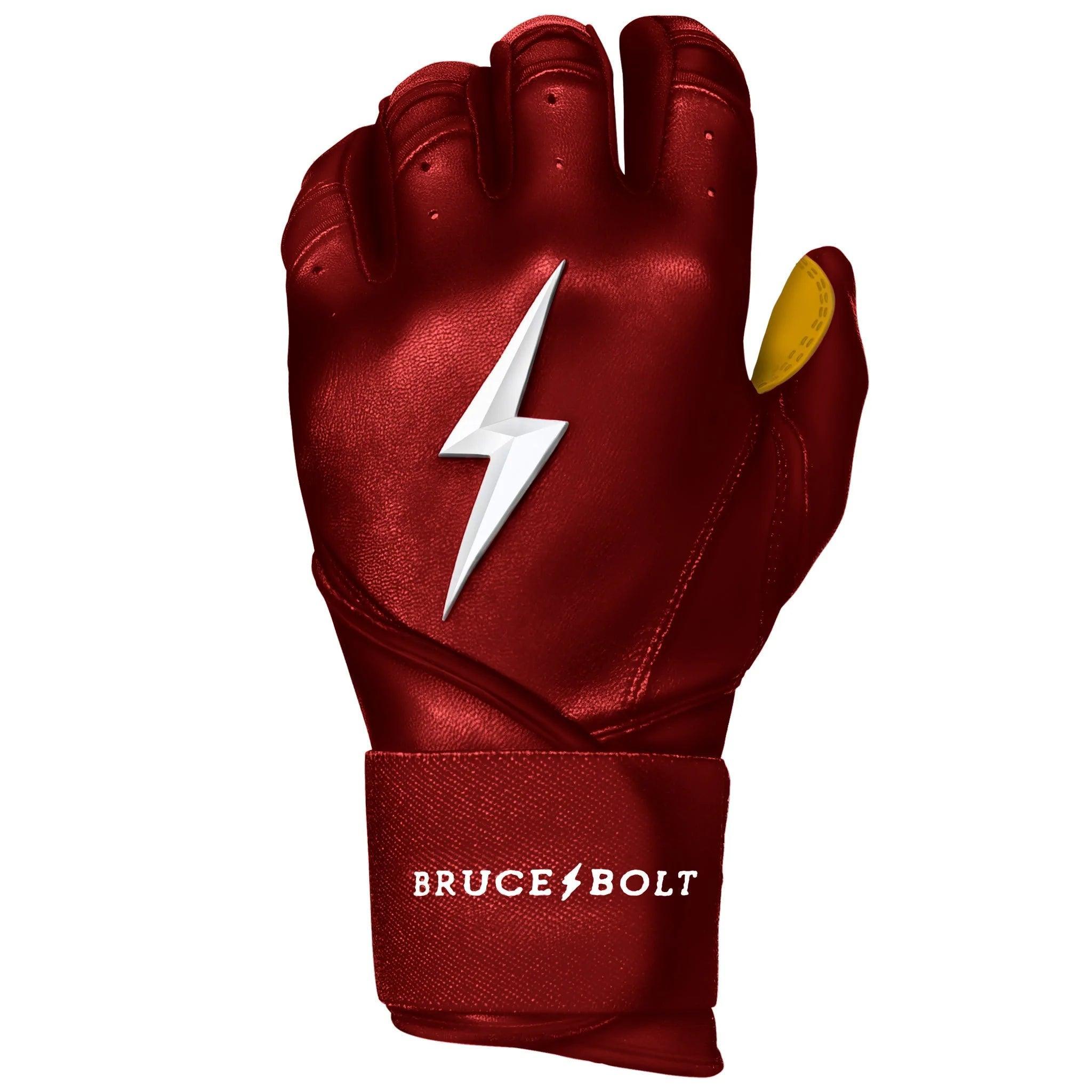 Bruce Bolt PREMIUM PRO Long Cuff Batting Gloves for Baseball & Softball - Maroon Color, Durable Grip, Enhanced Protection - Perfect for Training, Games & Practice Sessions