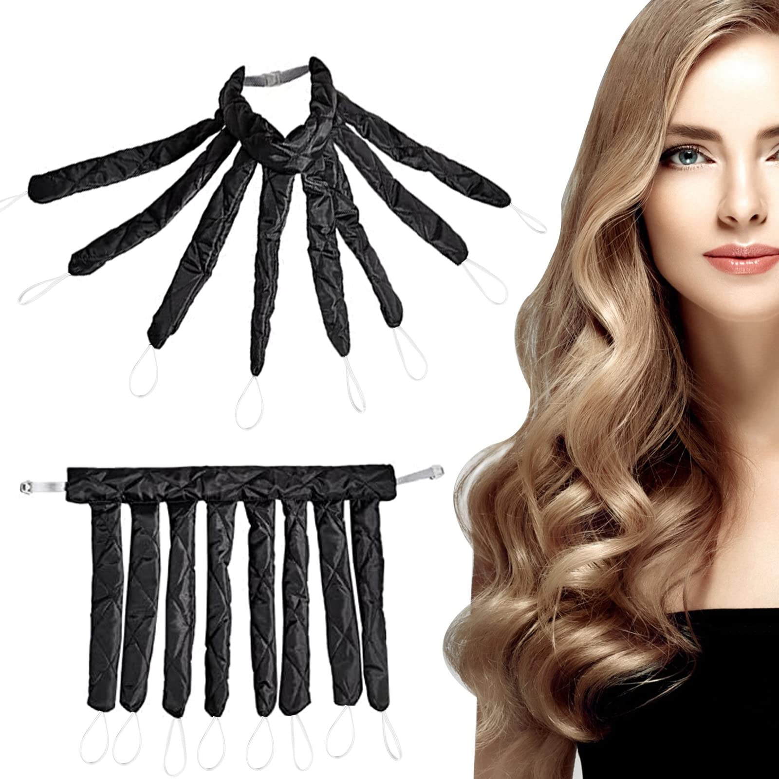 Heatless Hair Curling Headband - Octopus Design No Heat Curling Rod for Overnight Waves | Soft Sleep-Friendly Hair Rollers for Long & Medium Hair (Black) | Perfect for Bedtime Styling & Natural Beach Waves