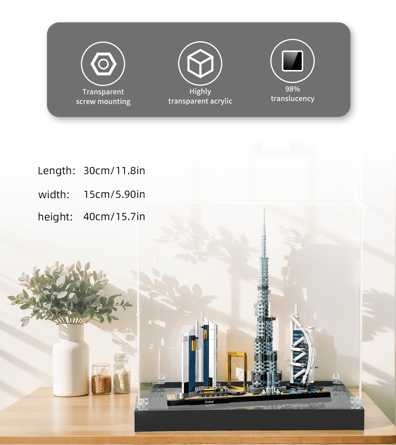 LEGO Architecture Dubai 21052 Display Case - Premium Acrylic Showcase for Collectible Building Sets - Perfect for Home Decor, Office Display & Gift Giving