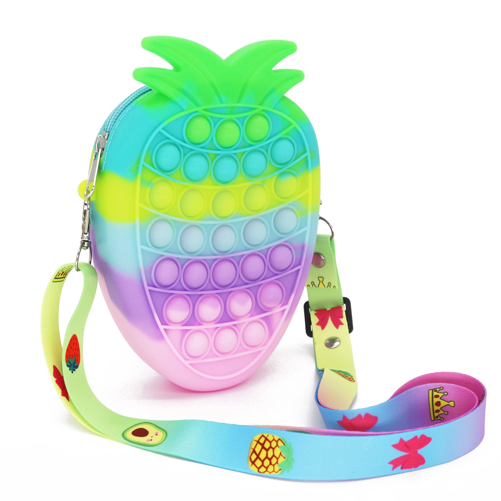 Opvia Pop Crossbody Purse with Fidget Toys for Girls | Stress Relief Silicone Push Bubble Sensory Shoulder Bag | Fun Christmas Birthday Gift for Kids | Perfect for School, Travel & Sensory Play (Strawberry Macaron)