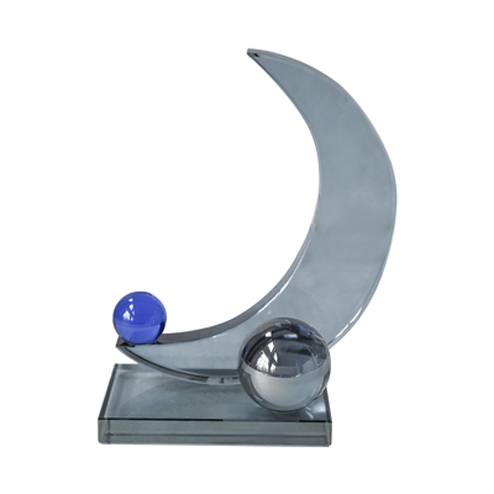 Crystal Moon Figurine - Hand Blown Glass Sculpture for Home & Office Decor, Modern Artwork Collectible - Perfect for Desktop, Tabletop, and Shelf Display