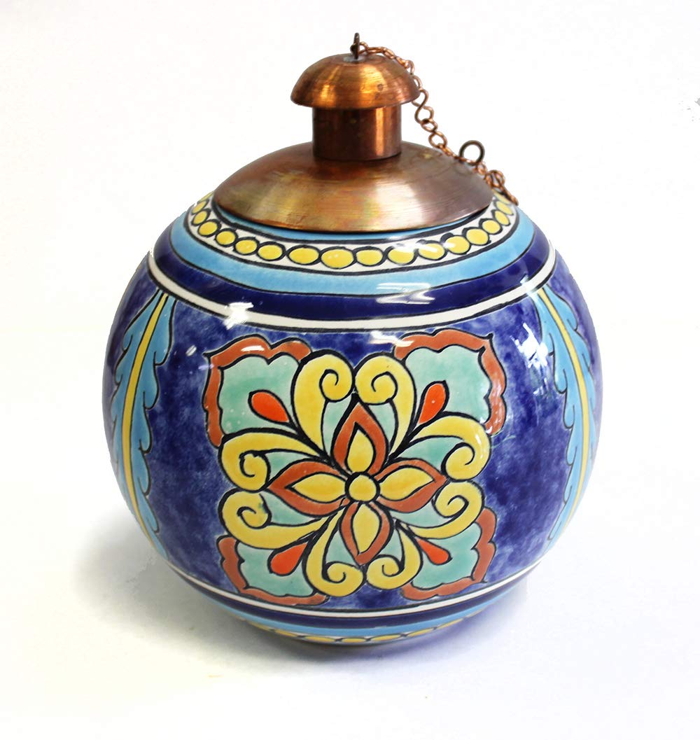 Hand Painted Mexican Tabletop Torch SEV2 - Authentic Mexican Decor for Patio, Garden, and Outdoor Parties