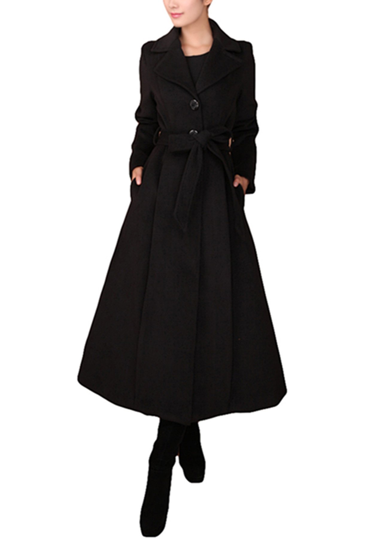 Women's Long Wool Cashmere Trench Coat with Buttons - Warm Winter Overcoat for Women - Perfect for Office, Travel & Formal Occasions