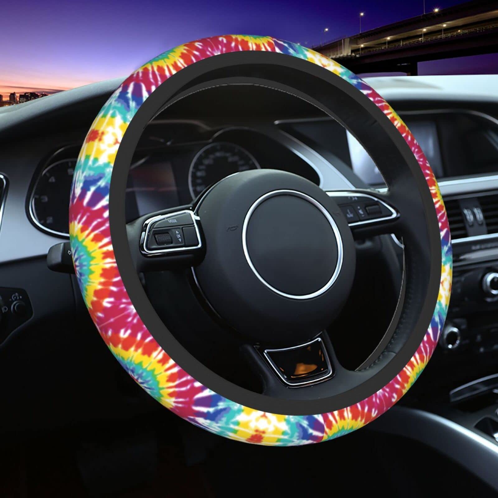 Delerain Tie Dye Steering Wheel Cover - Anti-Slip Elastic Car Accessory - Universal 15 Inch Wheel Protector for Men & Women - Perfect for Road Trips, Daily Commutes & Car Customization
