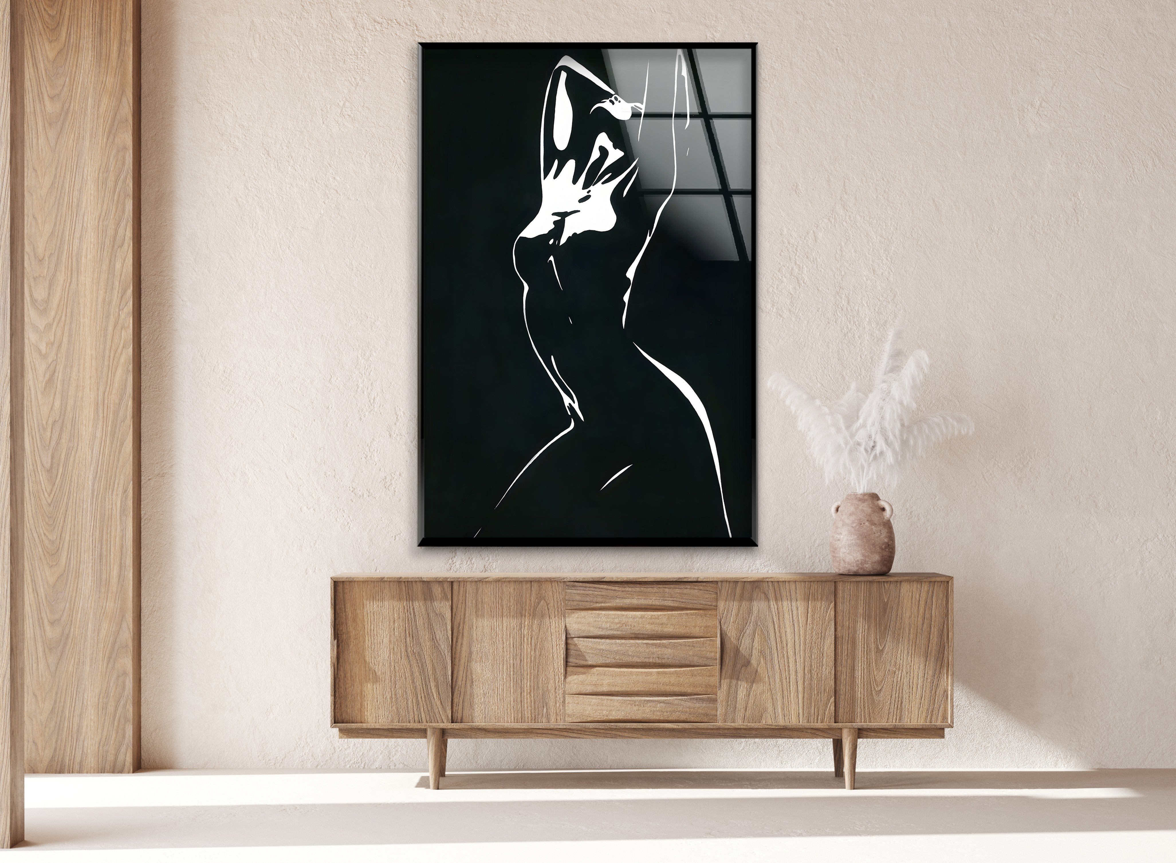 Abstract Black and White Woman Silhouette Glass Wall Art - Elegant Home Decor for Living Room, Bedroom & Office - Modern Framed Artwork for Stylish Interior Design