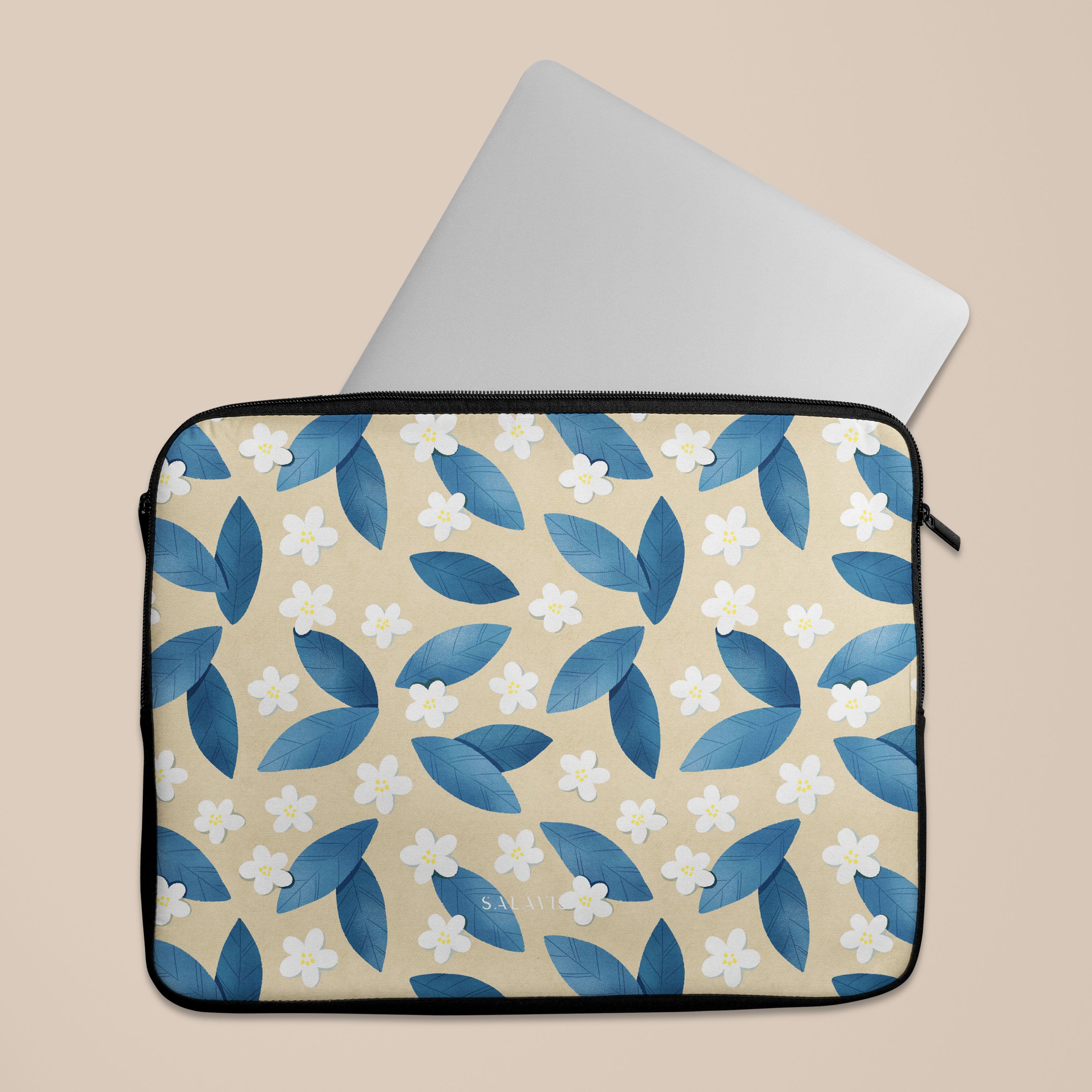 Premium Blue Leafs Laptop Sleeve Case - Lightweight & Protective Cover for MacBook, Dell, HP (13-15.6 Inch) - Perfect for Work, Travel & School Accessories