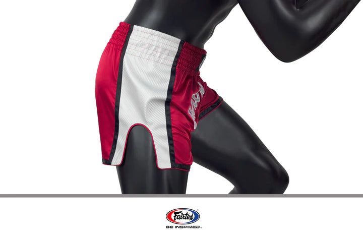 Fairtex Red & White Slim Cut Muay Thai Boxing Shorts - Lightweight MMA Training & Competition Gear for Kickboxing, Muay Thai & Martial Arts