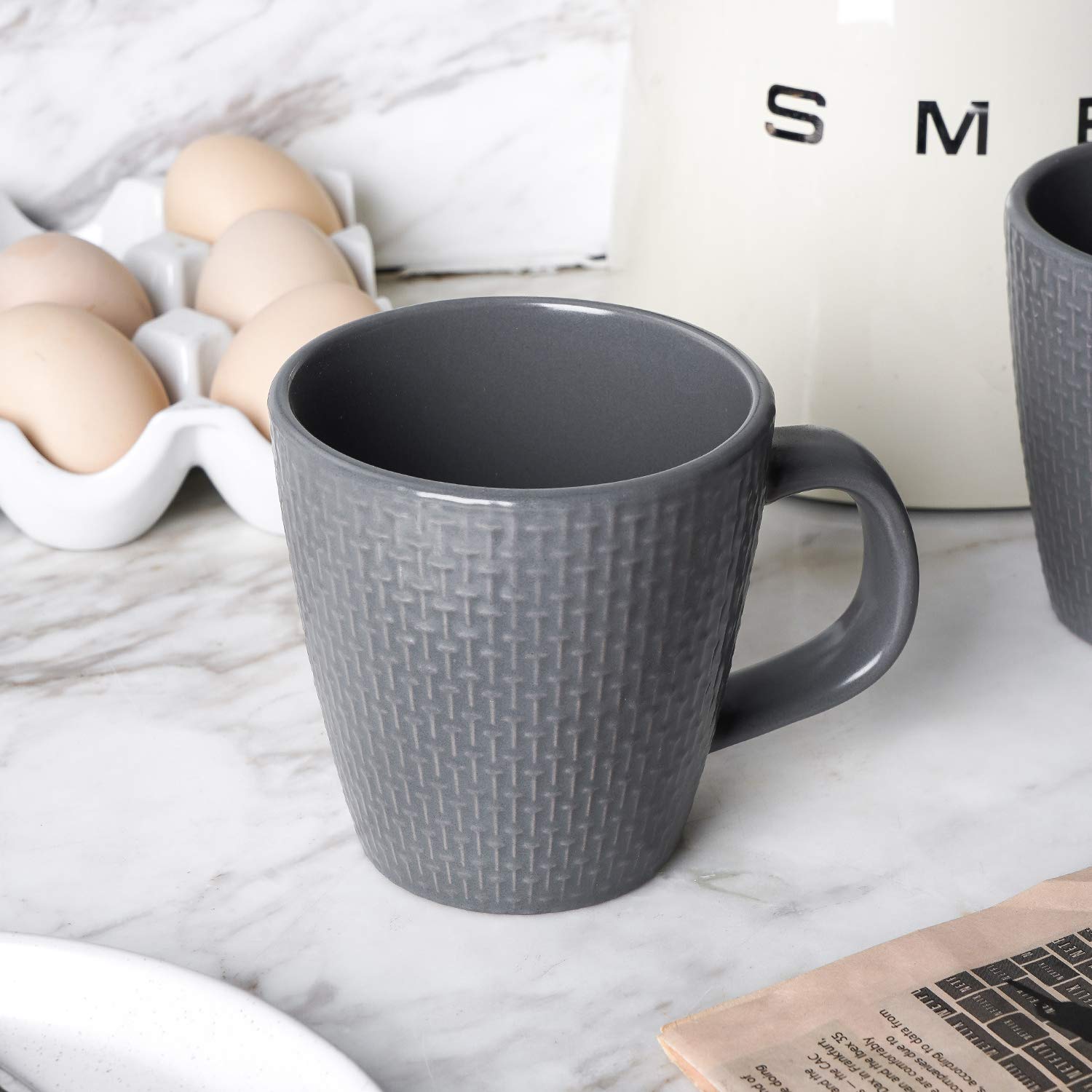 Stone Lain Abigael Weave Stoneware Dish Set - 4 Gray Coffee Mugs for Home, Kitchen & Office | Durable Ceramic Cups for Tea, Coffee & Hot Beverages
