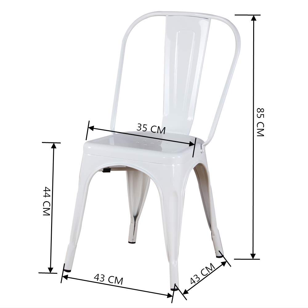 4-Piece Navy Blue Metal Patio Dining Chairs Set - Farmhouse Style Indoor/Outdoor Iron Chairs for Restaurant, Beach Cafe & Backyard (White) - Perfect for Outdoor Dining, Poolside Lounging & Garden Decor