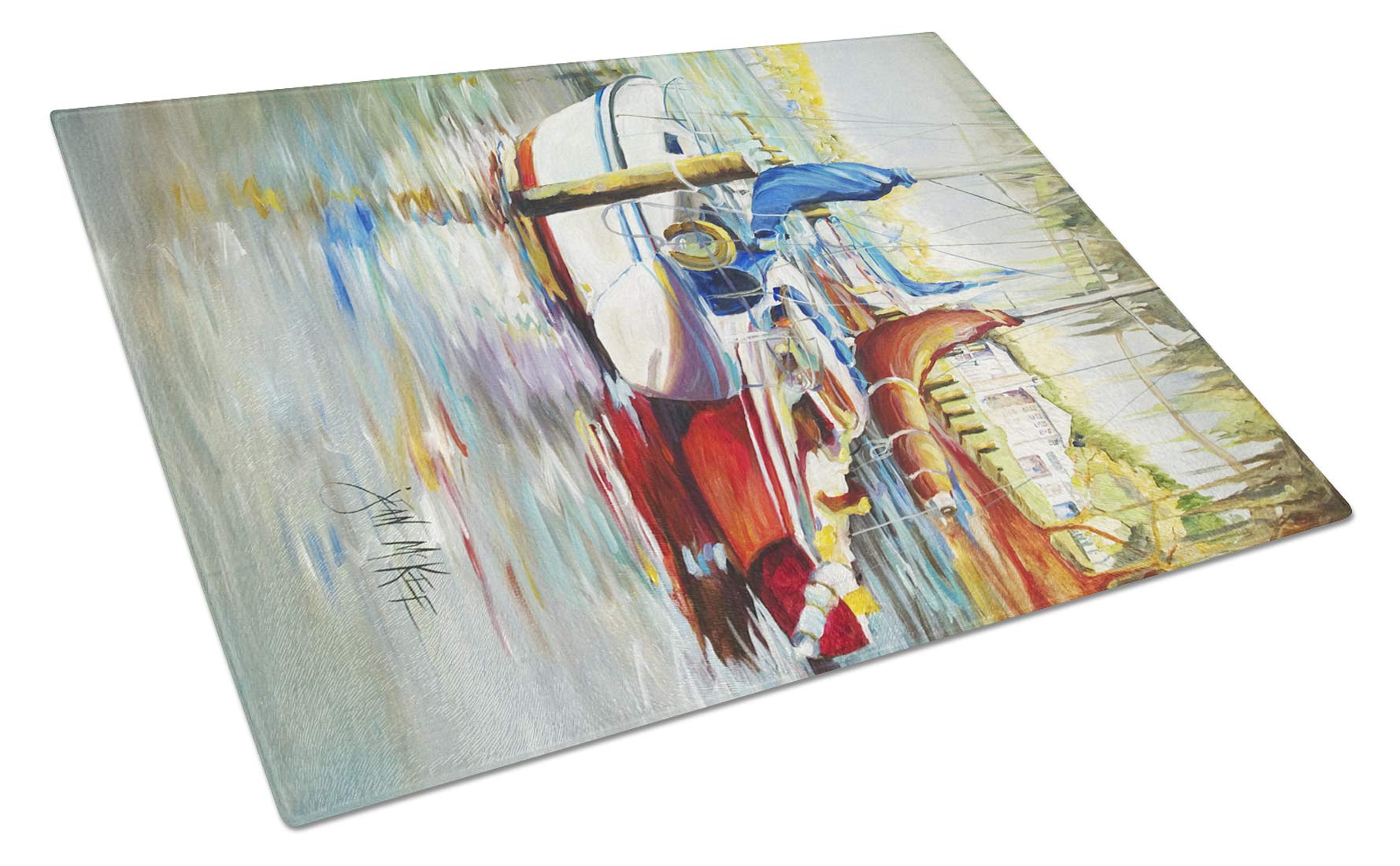 Ecor Rouge Sailboat Tempered Glass Cutting Board - Large Decorative Kitchen Chopping & Serving Board for Fruits, Cheese & Charcuterie | Durable & Stylish for Entertaining & Home Decor