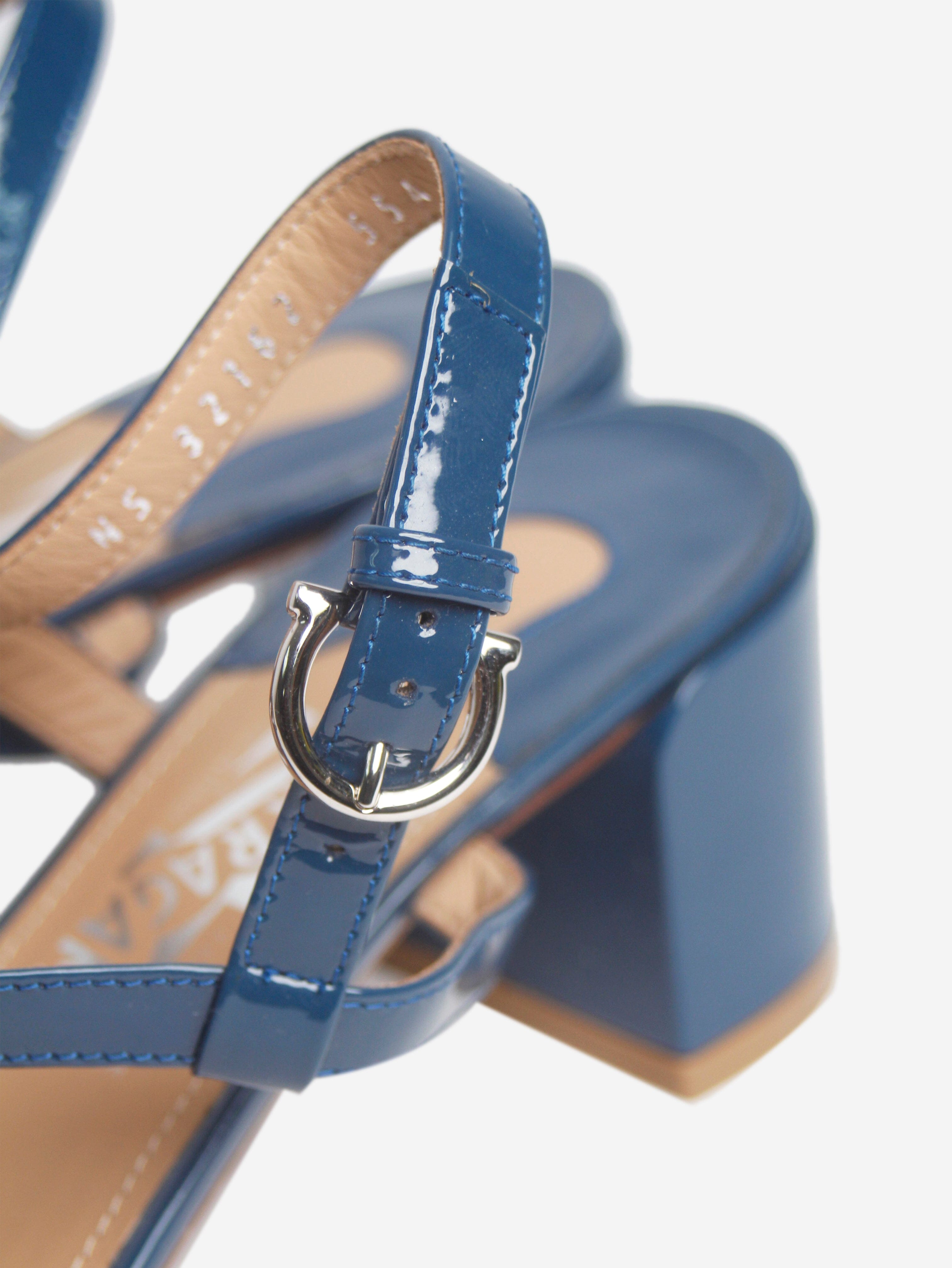 Blue Patent Leather Sandals Women's Size EU 37.5 (US 7.5) - Comfortable Summer Beach Wedding Party Shoes for Women