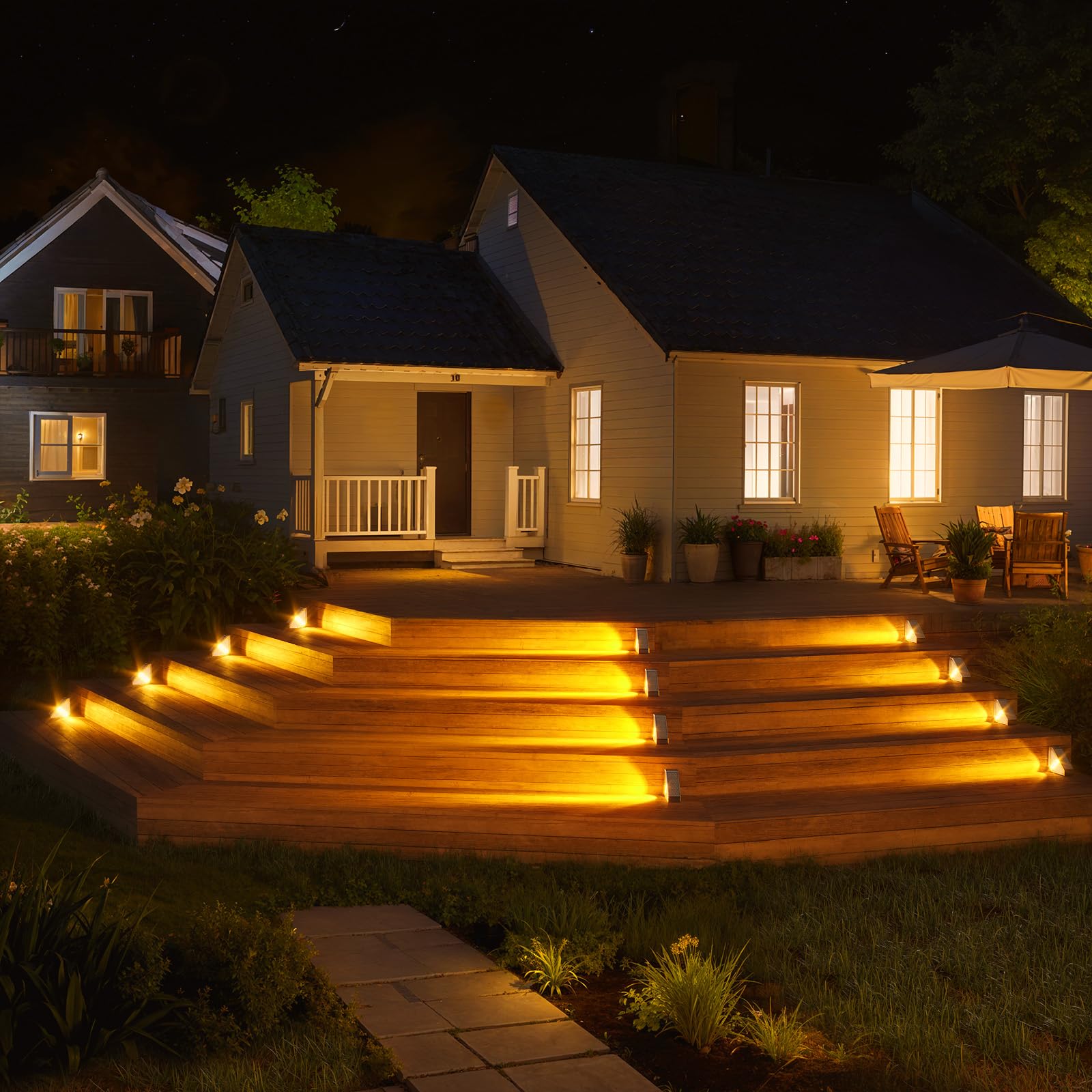 KINKAI 12 Pack Solar Step Lights Outdoor - Waterproof Triangle Solar Stair Lights for Deck, Garden, Front Door, Porch (Warm White) | Perfect for Pathway, Patio, Yard & Staircase Lighting at Night