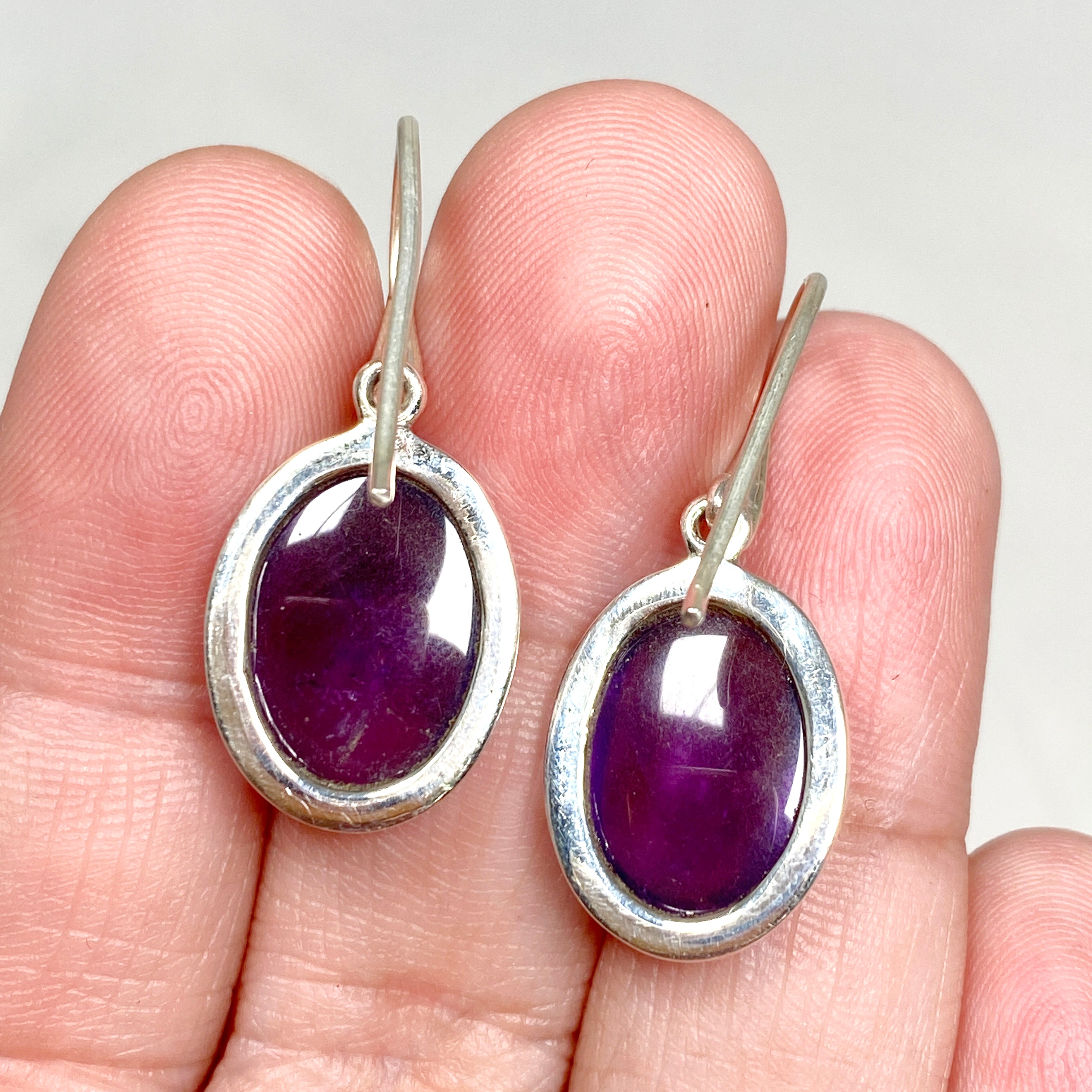 Natural Amethyst Oval Cabochon Earrings for Women - Handmade Sterling Silver Dangle Earrings | Perfect for Weddings, Parties & Everyday Wear