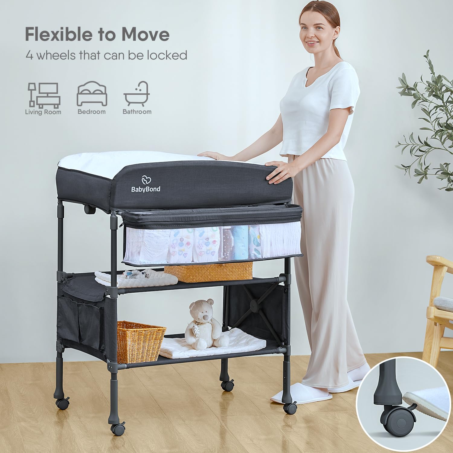 Portable Baby Changing Table - Foldable Diaper Changing Station with Adjustable Height, Waterproof Surface for Newborns & Infants (Grey) | Perfect for Nursery, Travel & On-the-Go Diaper Changes