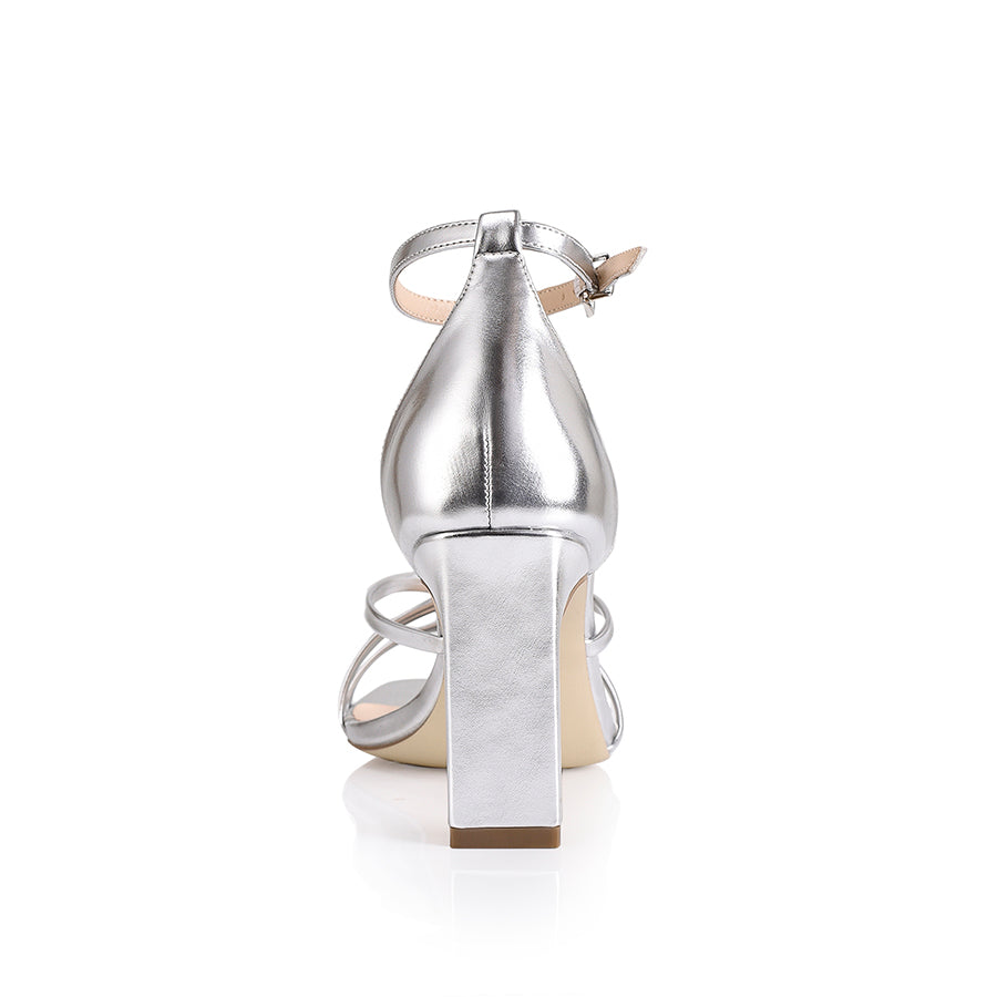 Kingdom Block Heel Sandals for Women - Silver Smooth Leather Comfortable Summer Dress Shoes | Perfect for Weddings, Parties & Office Wear