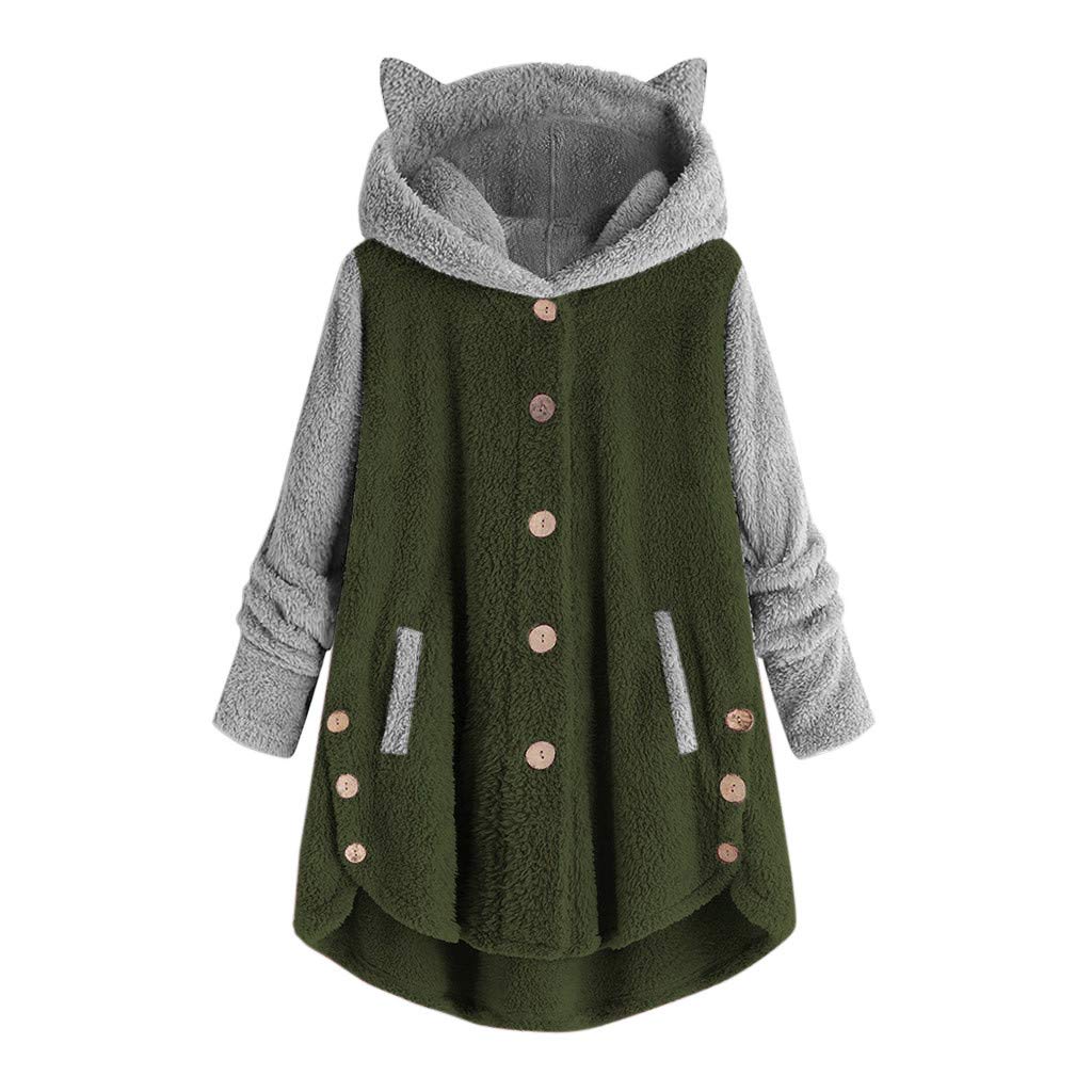 Women's Casual Button-Up Patchwork Hooded Pullover Sweater - Loose Fit Plus Size Tops for Everyday Wear & Layering