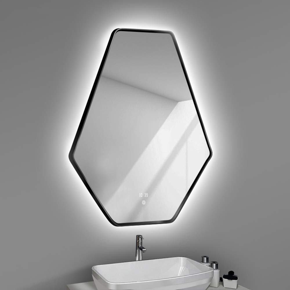 Black Diamond-Shaped LED Light Frame Mirror - Wall-Mounted Anti-Fog Smart Mirror for Bathroom, Makeup & Dressing | Perfect for Vanity, Home Decor & Modern Bathroom Lighting