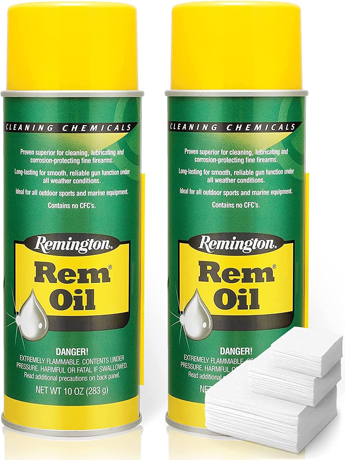 2 Pack Rem Oil Spray 10 Oz - Gun Cleaning & Lubricating Oil Aerosol + 40 Gun Cleaning Patches - CLP Gun Cleaner for Pistols, Rifles & Firearms Maintenance - Perfect for Hunting, Shooting Range & Firearm Storage