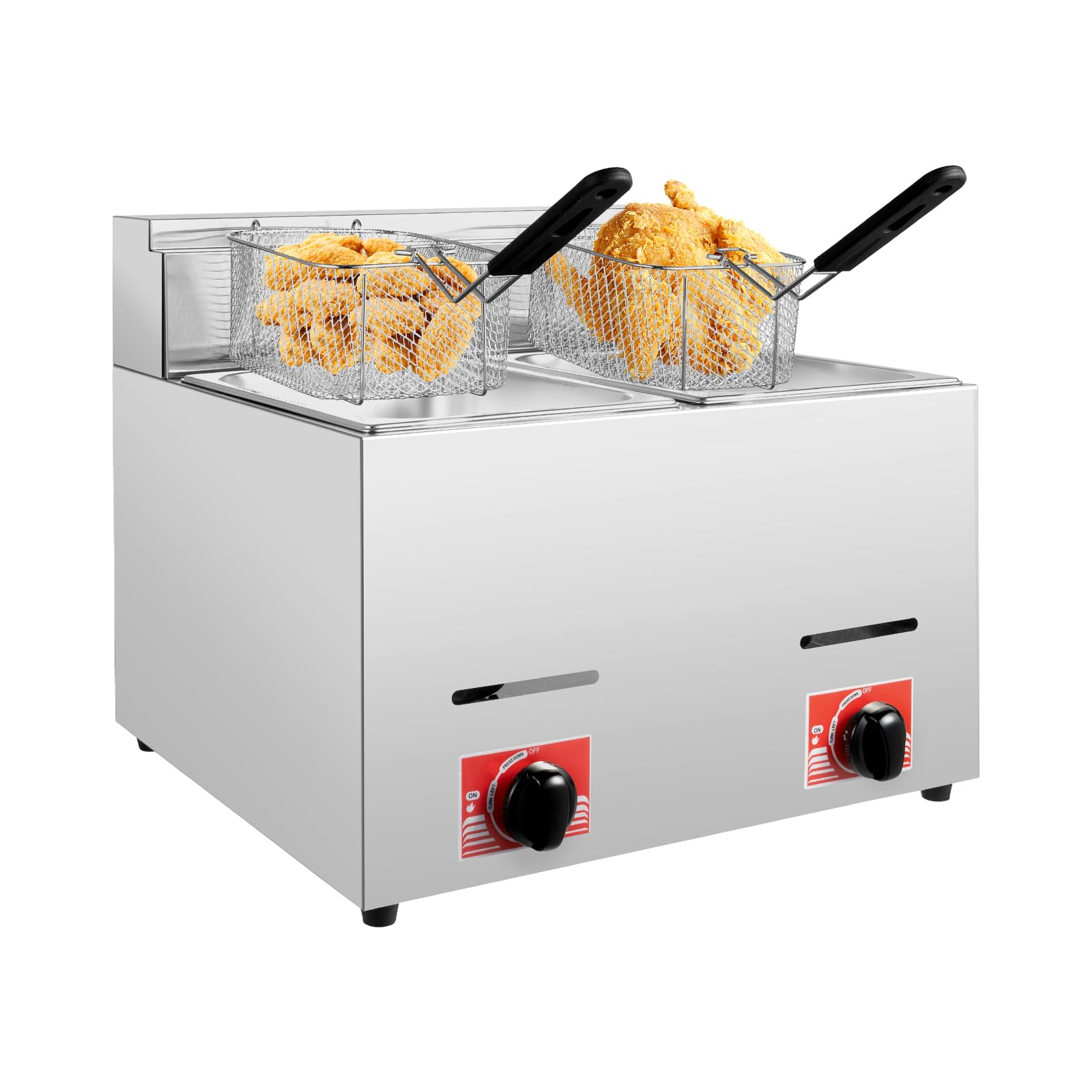 Eapmic Commercial Dual Tank LPG Gas Deep Fryer - 2x6.3Qt Stainless Steel Countertop Deep Fat Fryer with 2 Baskets for Restaurants, Supermarkets, Snack Bars - Perfect for Frying Chicken, Fish, French Fries and Donuts