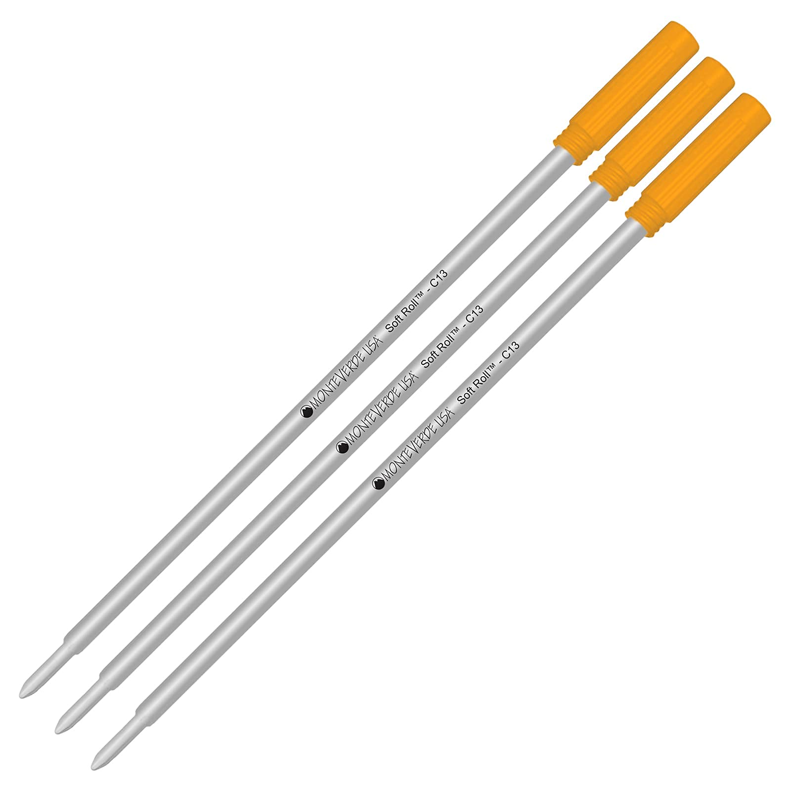 Monteverde Soft Roll Ballpoint C13 Ink Refill 3-Pack - Compatible with Cross Style Pens - Orange Medium Tip 0.7mm - Perfect for Office, School & Everyday Writing
