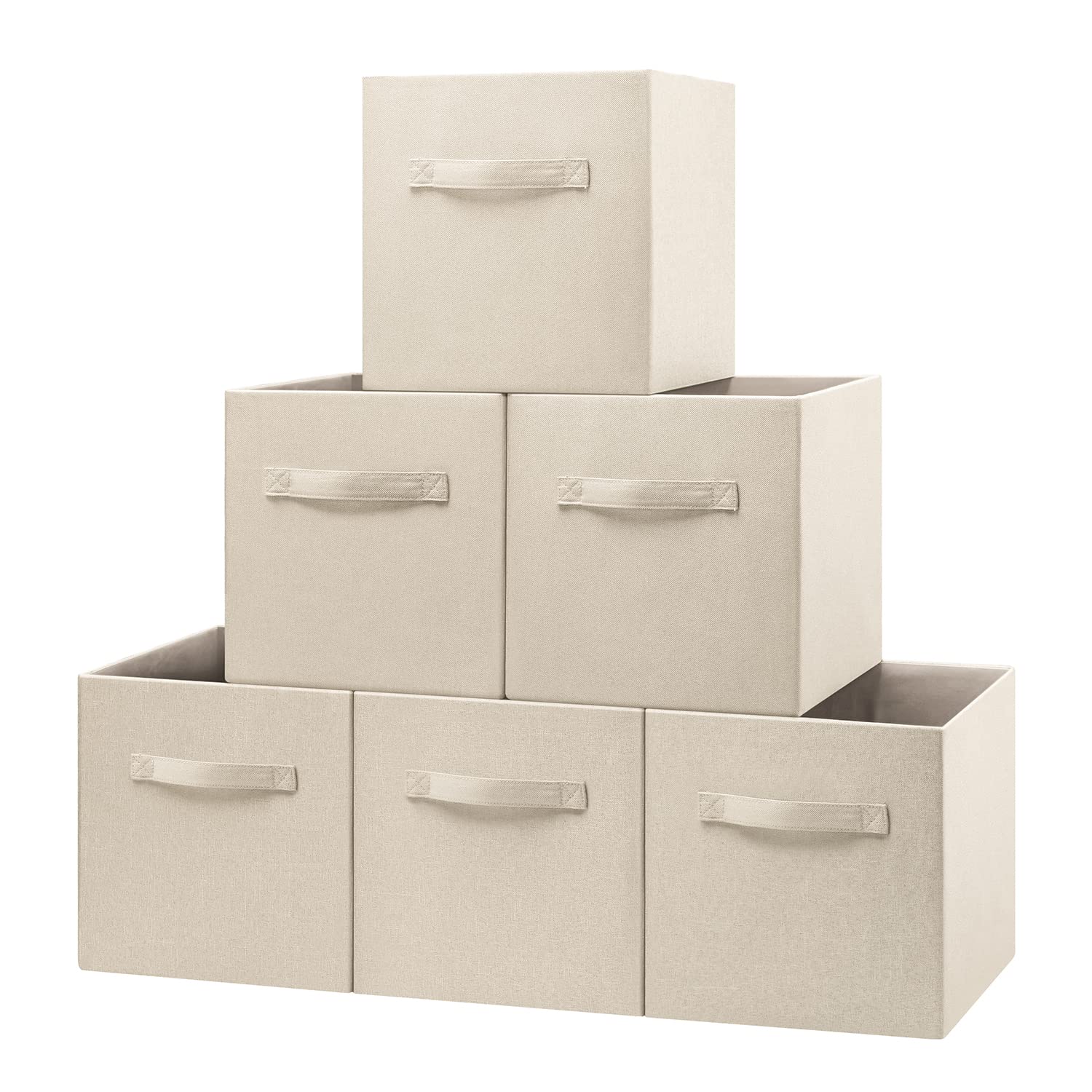 11 Inch Thick Fabric Cube Storage Bins - Collapsible Organizing Baskets for Shelves, Closet, Playroom & Home Office (Set of 6, Beige) | Perfect for Toy Storage, Closet Organization & Home Decor