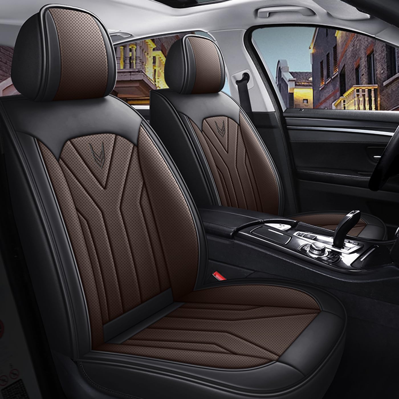 Premium 3D Foam Back Support Car Seat Covers Full Set - 5-Piece Universal Fit for Most Vehicles | Nappa Leather, Super Breathable All-Season Car Seat Cushions with Storage Bags (Black Coffee) - Perfect for Road Trips, Commuting & Protecting Your Car Interior