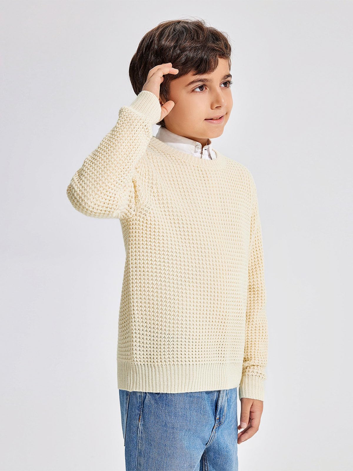 Haloumoning Boys Casual Pullover Sweater - Kids Chunky Knit Crewneck Jumper Top for Ages 4-14 - Cozy Winter Wear for School & Playtime