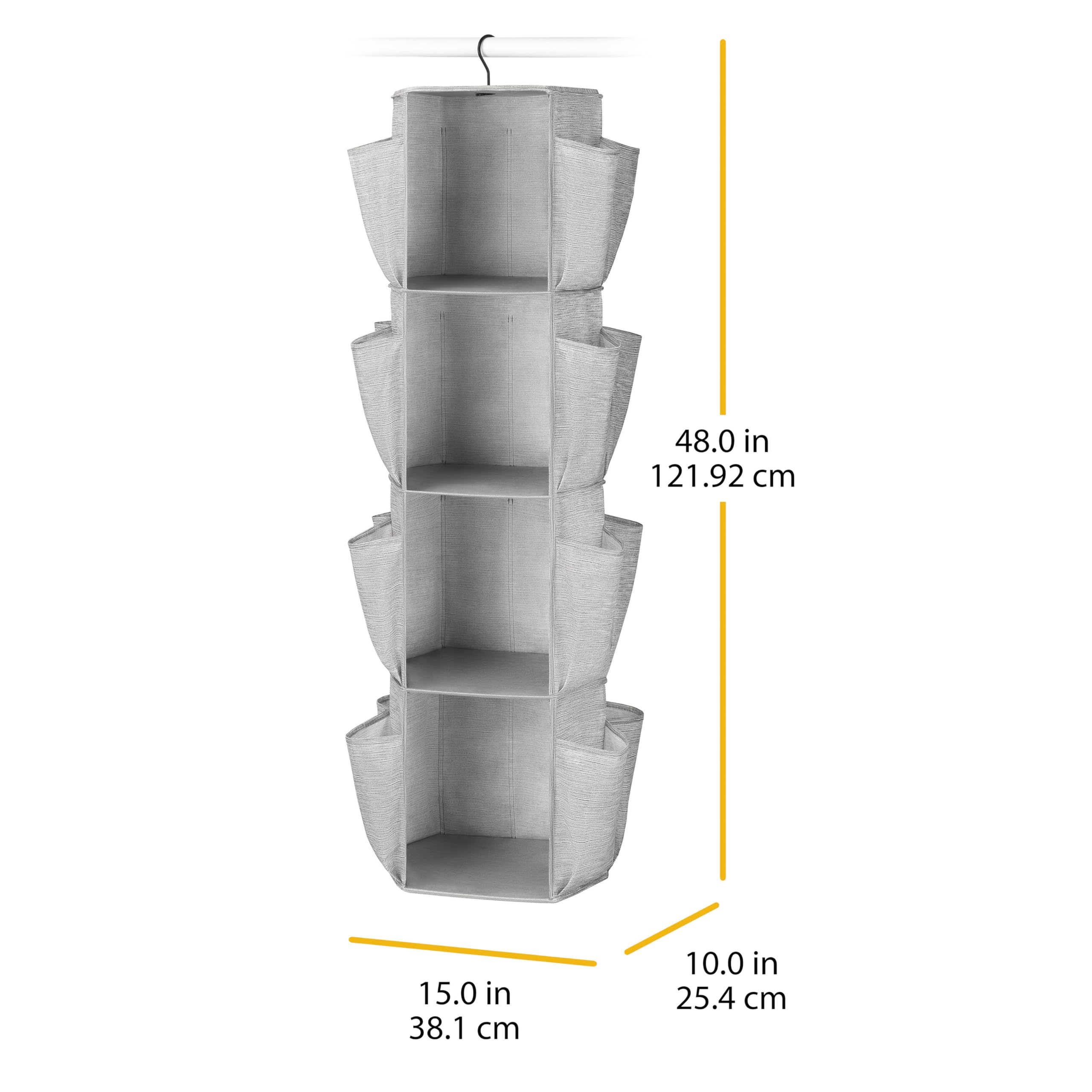 Whitmor Rotating Closet Organizer with 4 Shelves & 24 Pockets - Space Saving Storage Solution for Clothes, Shoes & Accessories - Perfect for Bedroom, Closet & Dorm Organization (Crosshatch Grey)