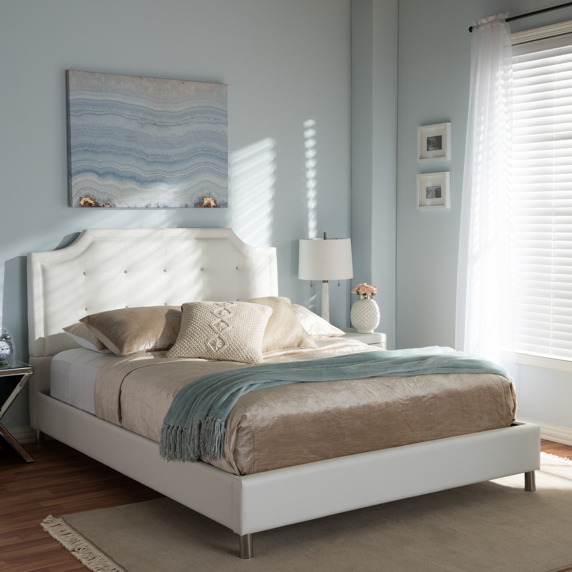 Baxton Studio Carlotta Modern Upholstered Headboard Full Size Bed Frame - White | Perfect for Contemporary Bedrooms & Guest Rooms