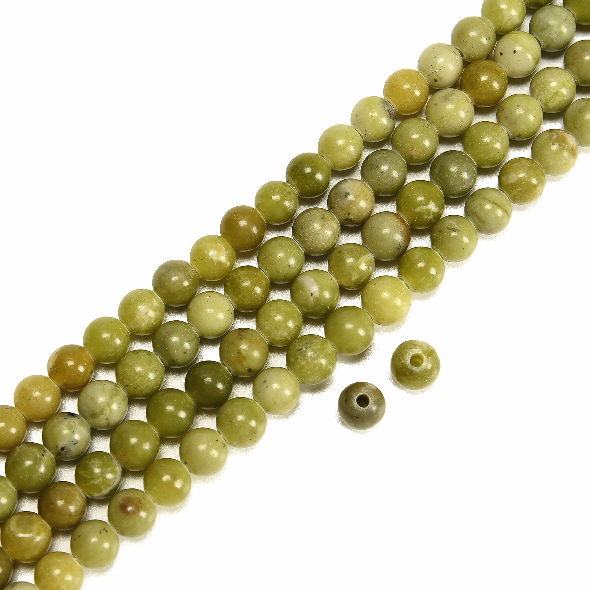 2.0mm Large Hole Natural Green Jade Smooth Round Beads - 6mm, 8mm, 10mm Size Options - 15.5